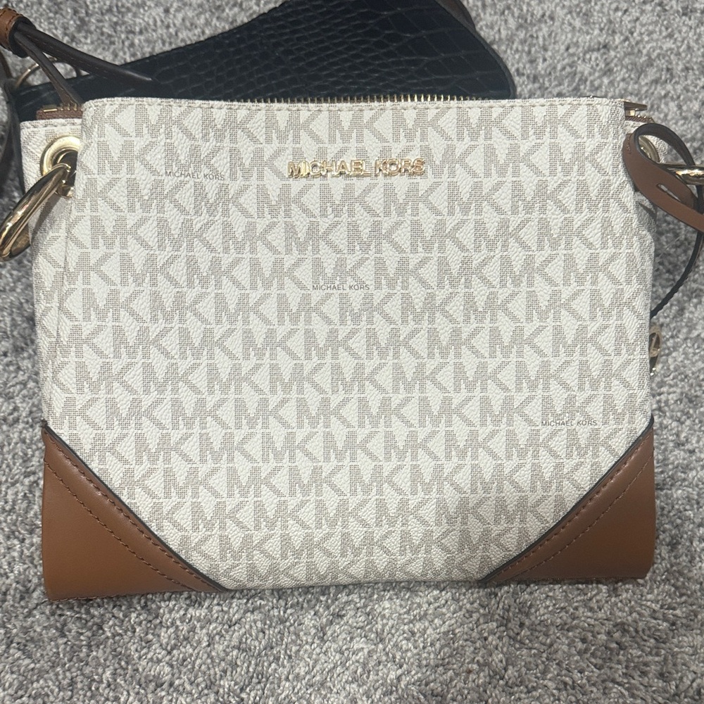Michael Kors Cream and Brown Crossbody Bag